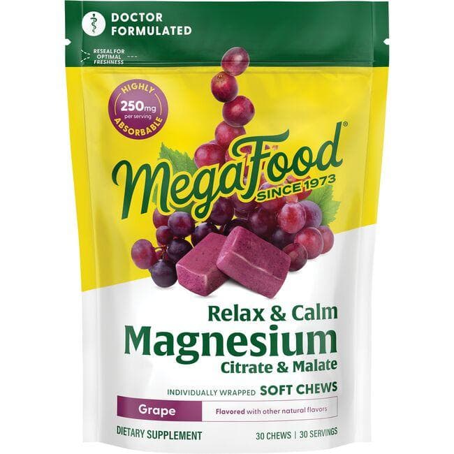 MegaFood Relax & Calm Magnesium - Grape Vitamin | 30 Chews
