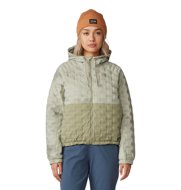 Mountain Hardwear Stretchdown Light Full Zip Hoody - Women's White Sage Vapors Print Mantis Green Large