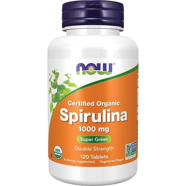 NOW Foods Certified Organic Spirulina - Double Strength Supplement Vitamin | 1000 mg | 120 Tabs