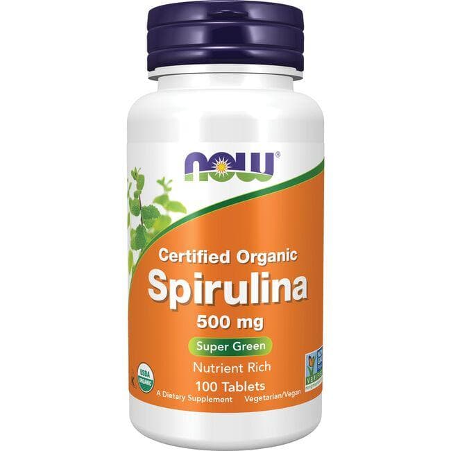 NOW Foods Certified Organic Spirulina Supplement Vitamin | 500 mg | 100 Tabs