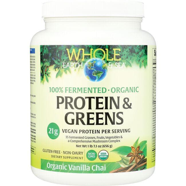 Natural Factors Whole Earth & Sea Protein Greens - Organic Vanilla Chai | 21 G Protein 1 lb 7.1 oz Powder