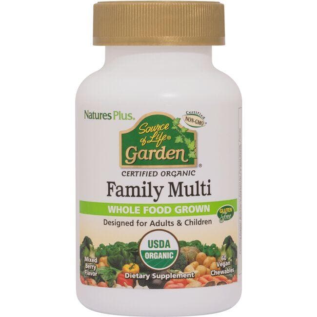 NaturesPlus Source of Life Garden Certified Organic Family Multi - Mixed Berry Vitamin | 60 Chewables