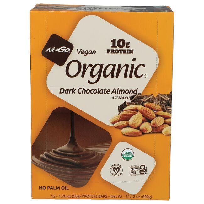 NuGo Nutrition Organic Dark Chocolate Almond Protein Bars | 10 G Protein | 12 Bars