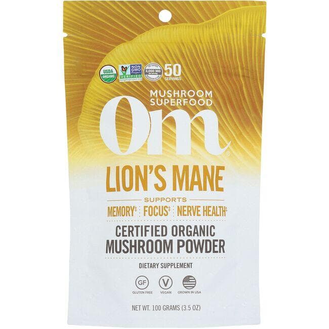 OM Mushrooms Lion's Mane - Certified Organic Mushroom Powder | 2000 mg 3.5 oz Powder