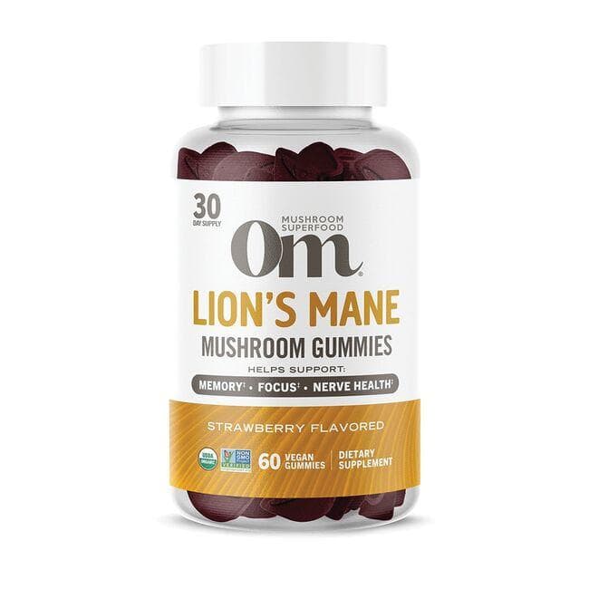 OM Mushrooms Lion's Mane Mushroom Gummies - Strawberry Vitamin | 60 Vegan Gummies