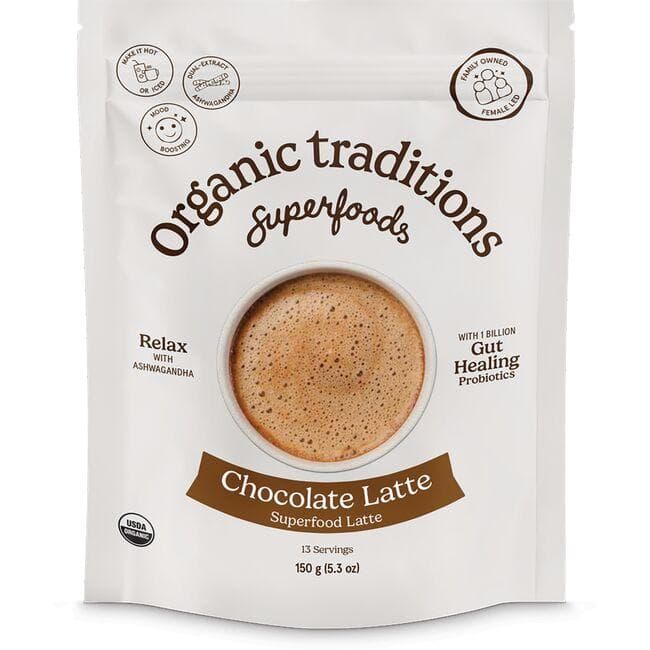 Organic Traditions Chocolate Latte with Ashwagandha and Probiotics | 5.3 oz Package
