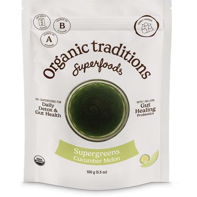 Organic Traditions Supergreens - Cucumber Melon Supplement Vitamin | 3.5 oz Powder