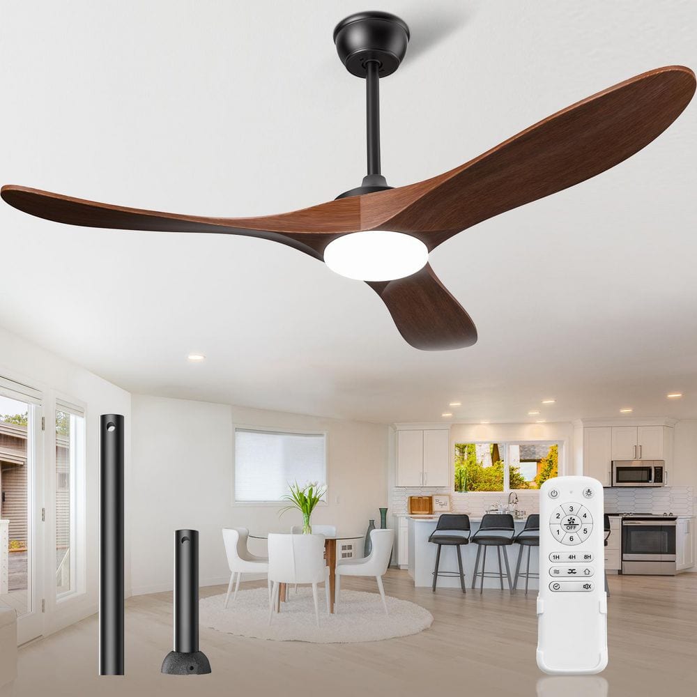 Rustic Series 52 in. Integrated LED Indoor Matte Black Ceiling Fan with Light Kit and Remote Control