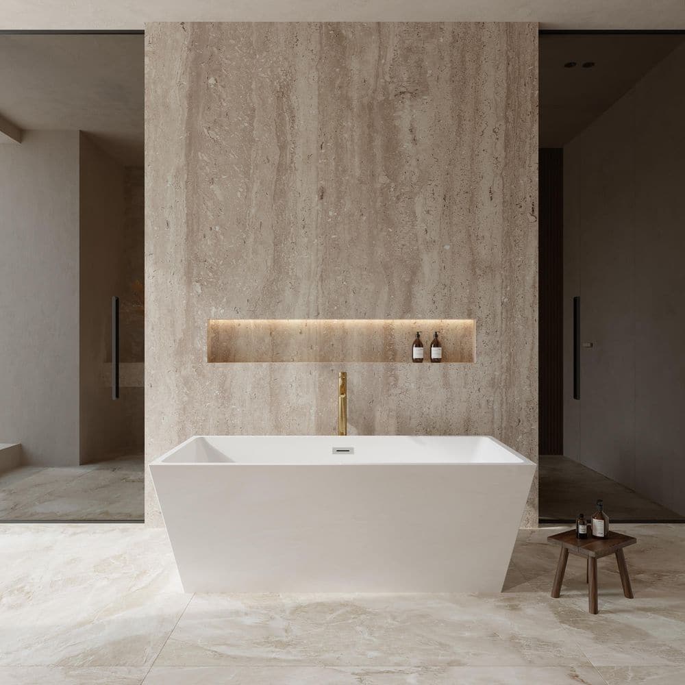 Sara 67 in. Acrylic Flatbottom Bathtub in White with Polished Chrome Trim and Brushed Gold Faucet