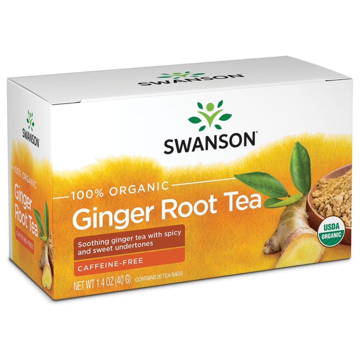 Swanson Vitamins 100% Organic Ginger Root Tea - Caffeine-Free | 20 Bags
