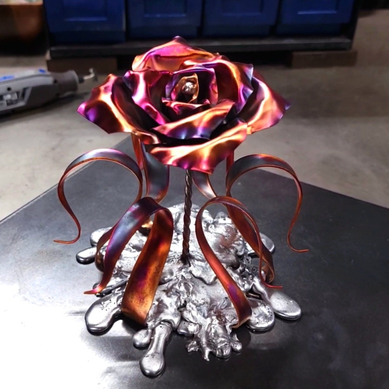 Unique Copper Rose "Splash Of Love" #1745 Artisanal Bespoke Valentine's Day Mother's Christmas Anniversary Wedding Housewarming Gift