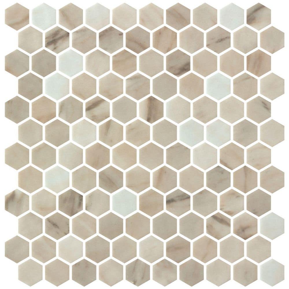 Vargal Neo Brown 1-in. x 1-in. Honeycomb Marble Look Glass Hexagon Wall and Floor Mosaic Tile Sample