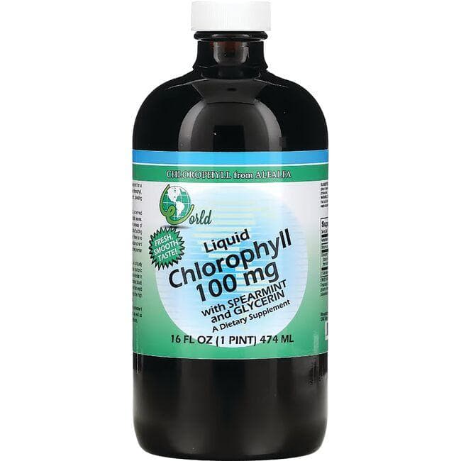 World Organic Liquid Chlorophyll with Spearmint and Glycerin Supplement Vitamin | 100 mg 16 fl oz Liquid