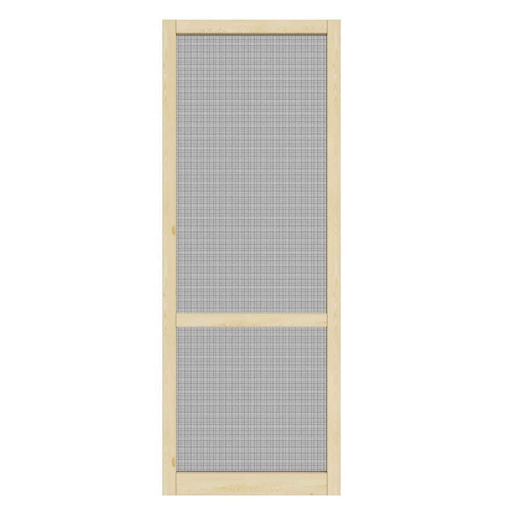 32 in. x 80 in. Universal 2 Bar Railing Style Unfinished Pine Wood and Gauze Mesh Hinged Screen Door for Front Door