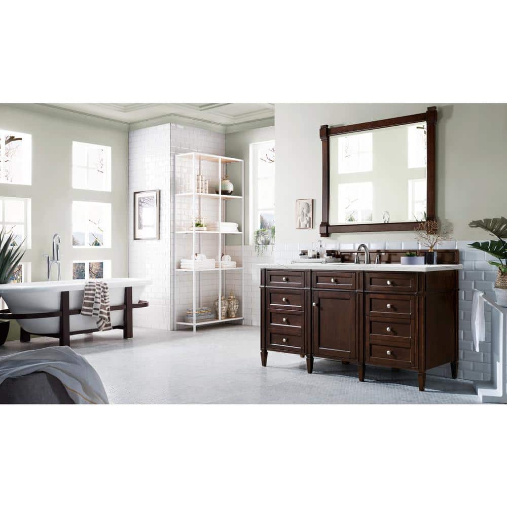 Brittany 60.0 in. W x 23.5 in. D x 34 in. H Bathroom Vanity in Burnished Mahogany with Ethereal Noctis Quartz Top