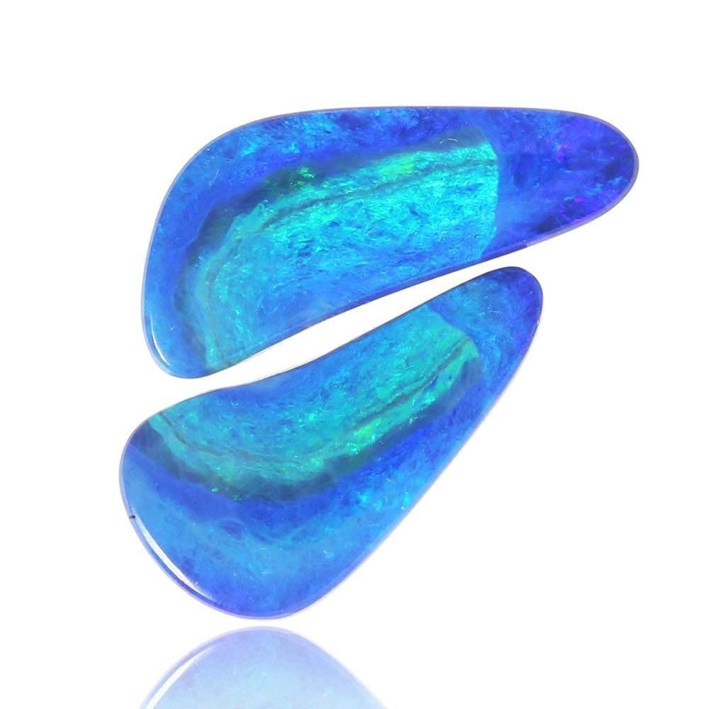 Electric Blue Opal Pair 2.4Ct Coober Pedy Doublet Cabochons, Matching Gemstones For Earrings Jewelry Making 1997A005