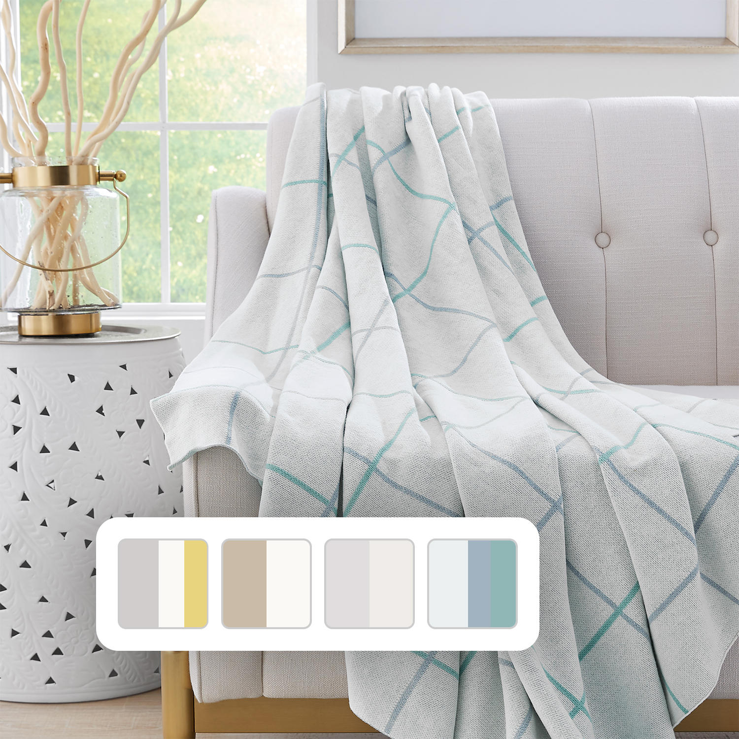 Member's Mark Recycled Knit Throw, 60' x 70'- Blue Checkered Print:- Blue Checkered Print