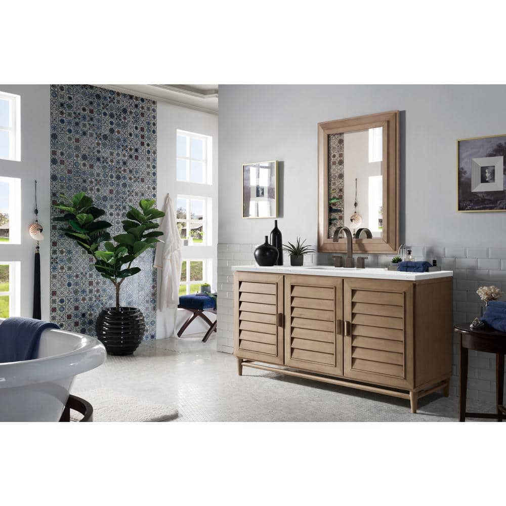 Portland 60.0 in. W x 23.5 in. D x 34.3 in. H Bathroom Vanity in Whitewashed Walnut with Ethereal Noctis Quartz Top