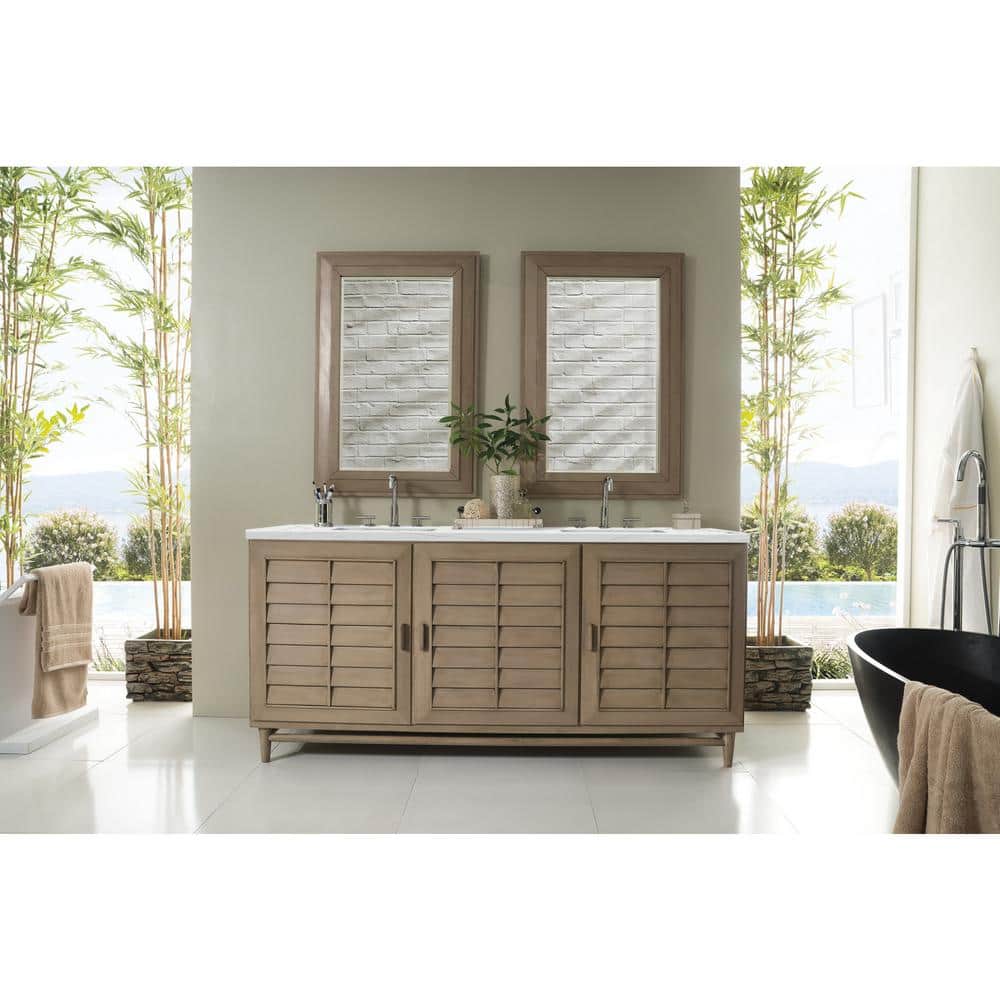 Portland 72.0 in. W x 23.5 in. D x 34.3 in. H Bathroom Vanity in Whitewashed Walnut with Ethereal Noctis Quartz Top