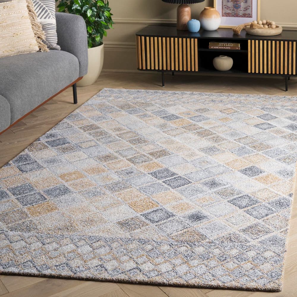 Renewal 6 ft. x 6 ft. Beige/Gray Geometric Diamond Square Area Rug