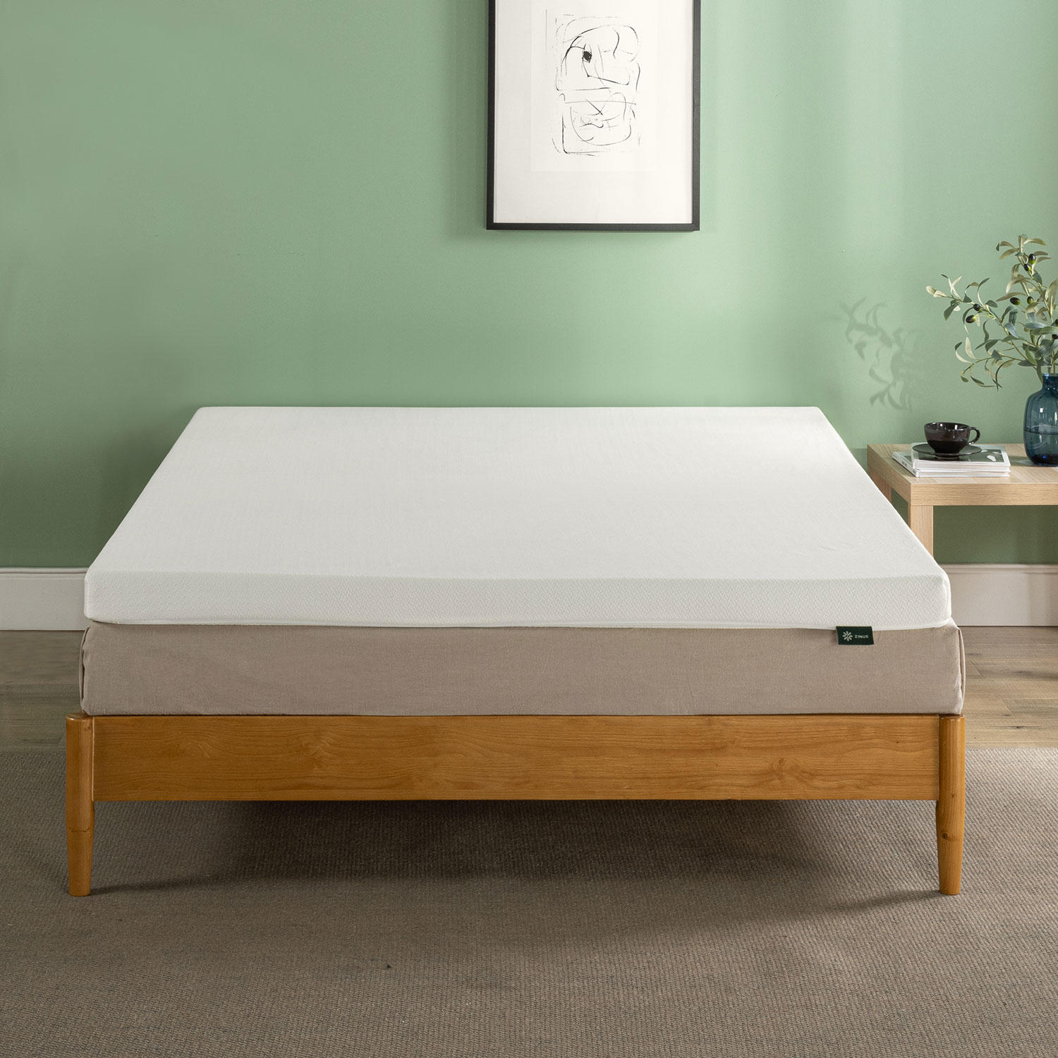 ZINUS Night Therapy Green tea Mattress Topper with Washable Cover-Queen:- Queen