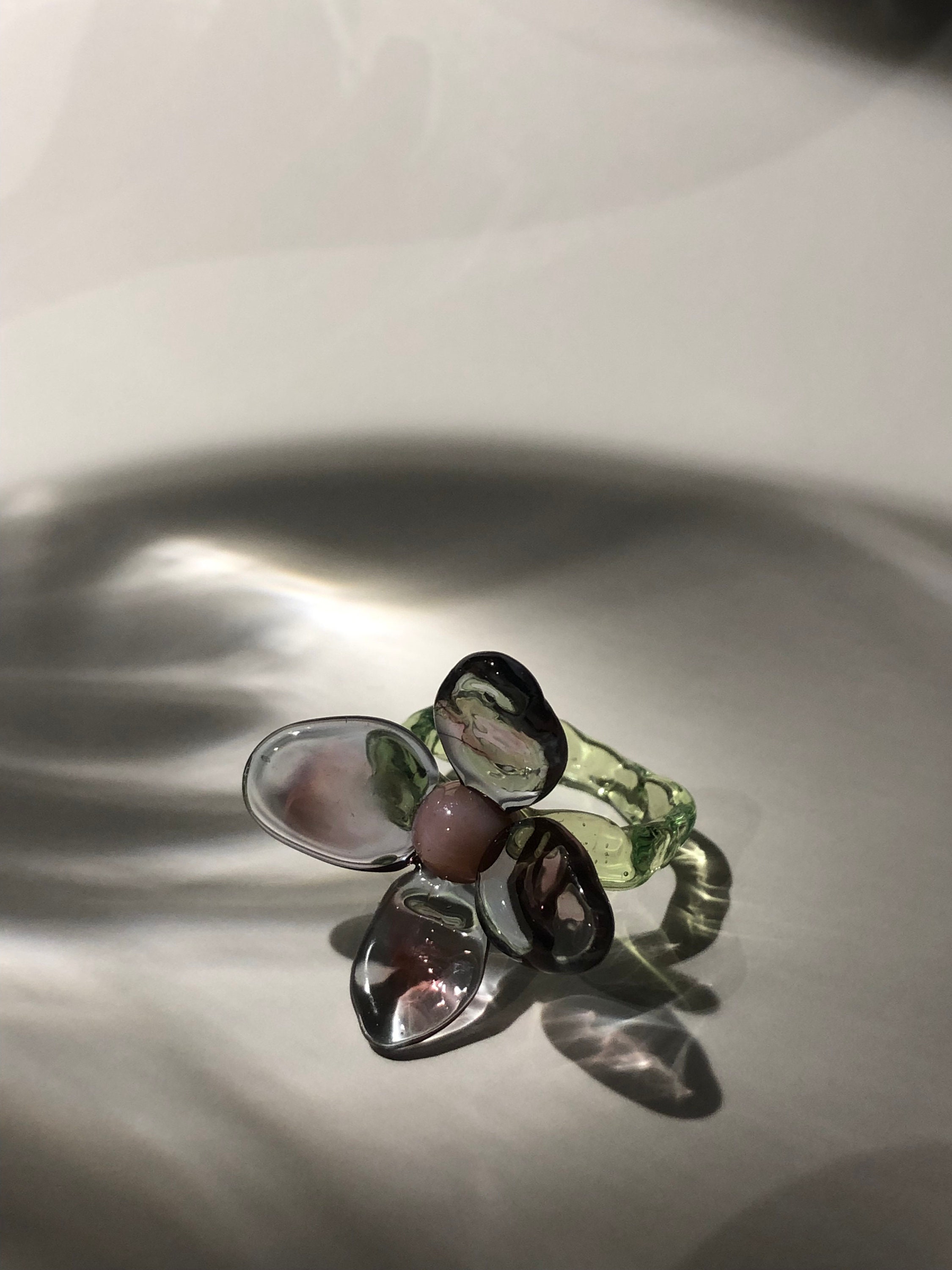 Artisan Borosilicate Glass Flower Ring Custom Crafted Blossom