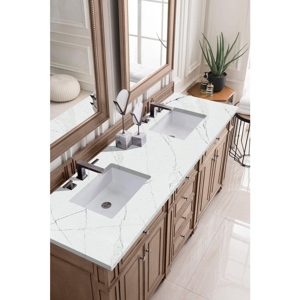Bristol 72 in. W x 23.5 in. D x 34 in. H Double Bath Vanity in Whitewashed Walnut with Ethereal Noctis Quartz Top