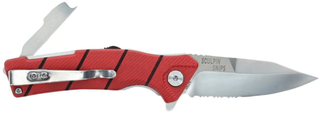 Bubba Sculpin Snips Folding Knife 2.5in High Carbon Stainless Steel Blade Textured G10 Scales Red Handle