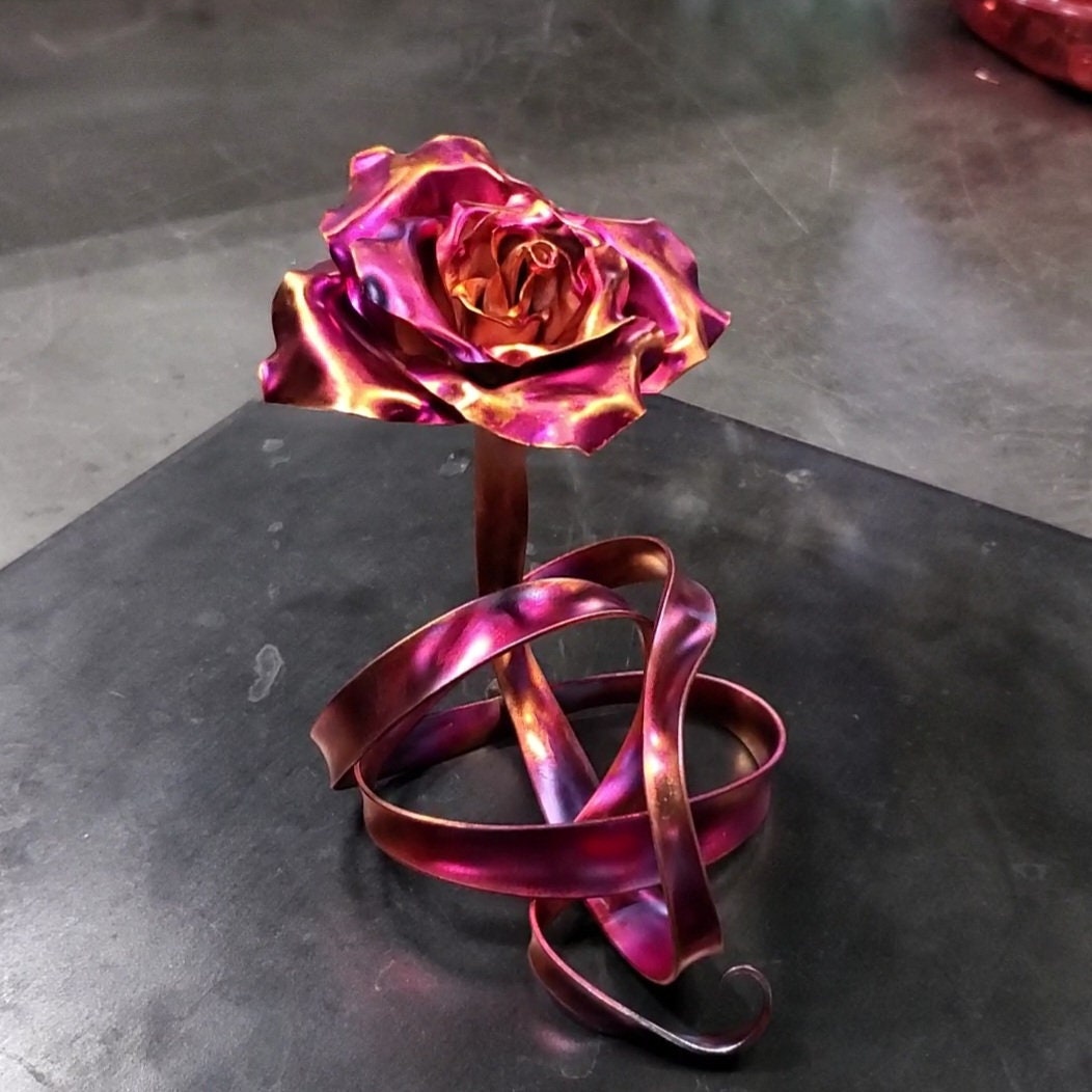 Copper Metal Rose "Ribbon Of Love" #1687 Artisanal Bespoke Valentine's Day Mother's Christmas Anniversary Wedding Housewarming Gift