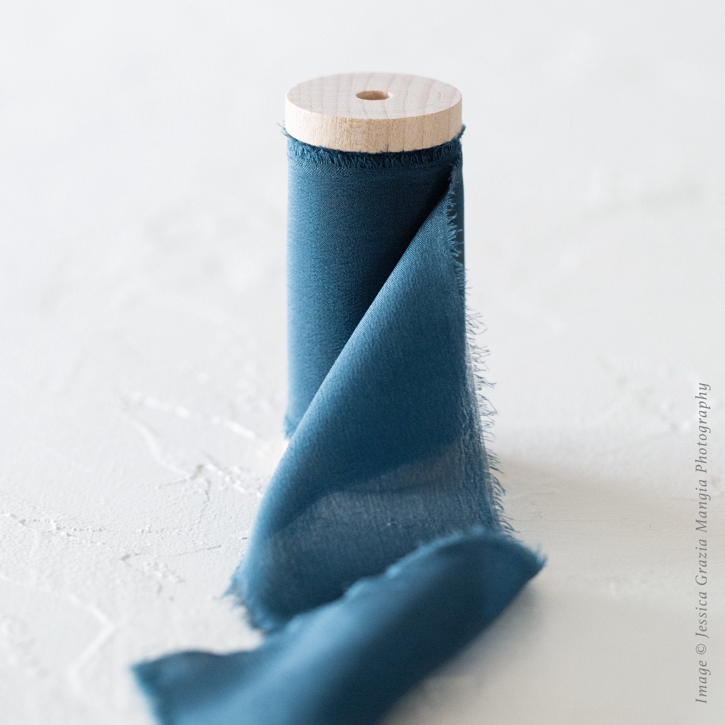 Evening Sky Blue Silk Ribbon Luxe Hand-Ripped Ribbon, 3 Yards