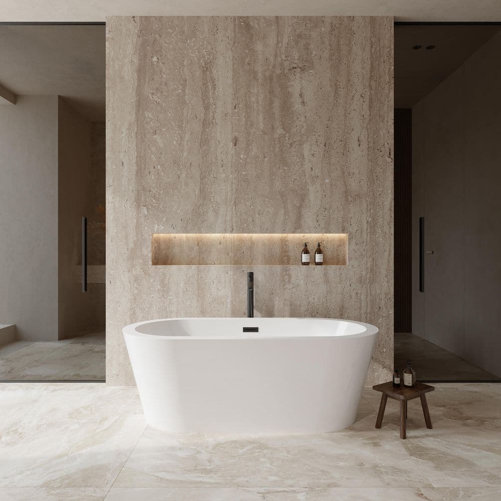 Mermaid 67 in. Acrylic Flatbottom Bathtub in White with Matte Black Trim and Faucet