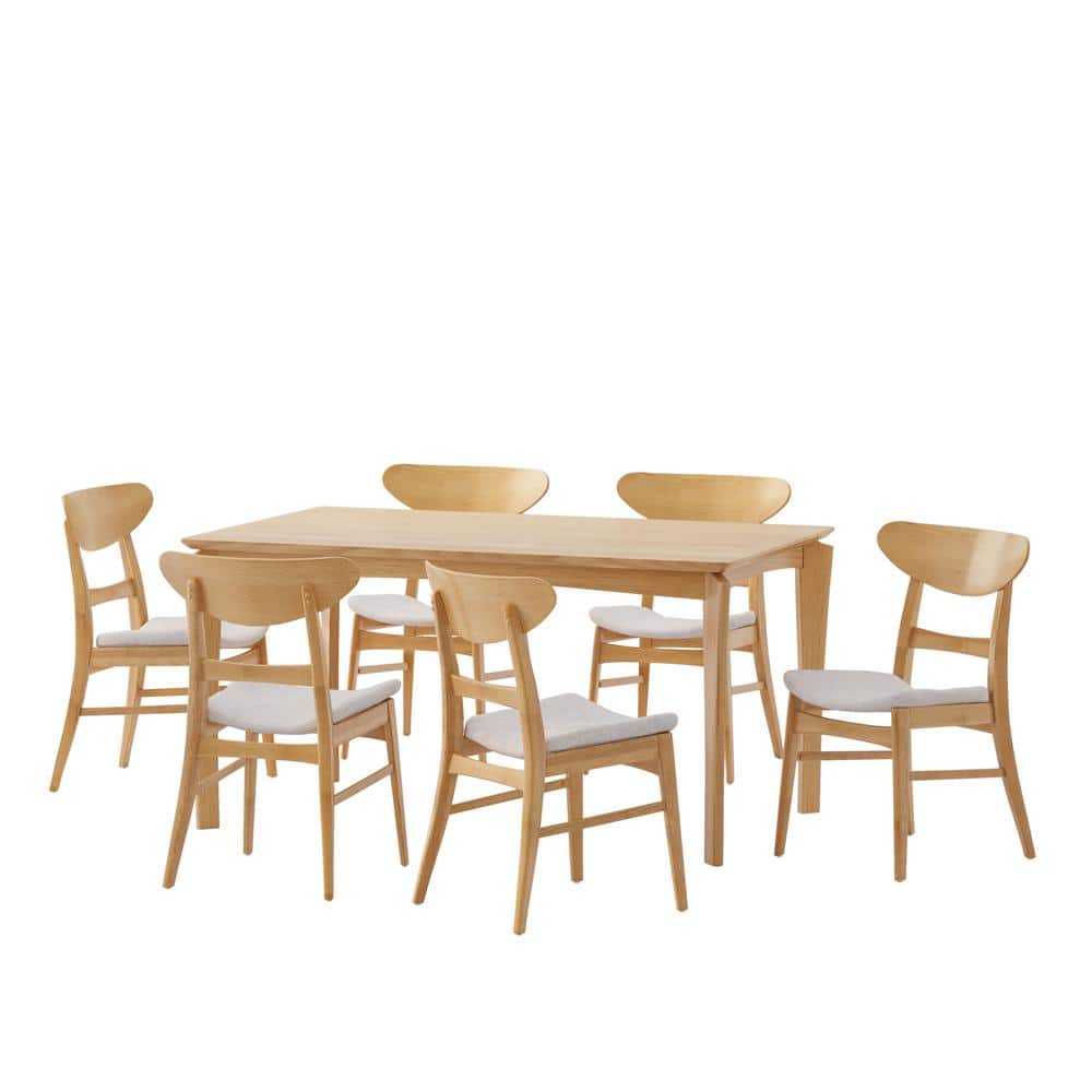 Carmody 7-Piece Natural Oak and Light Beige Dining Set