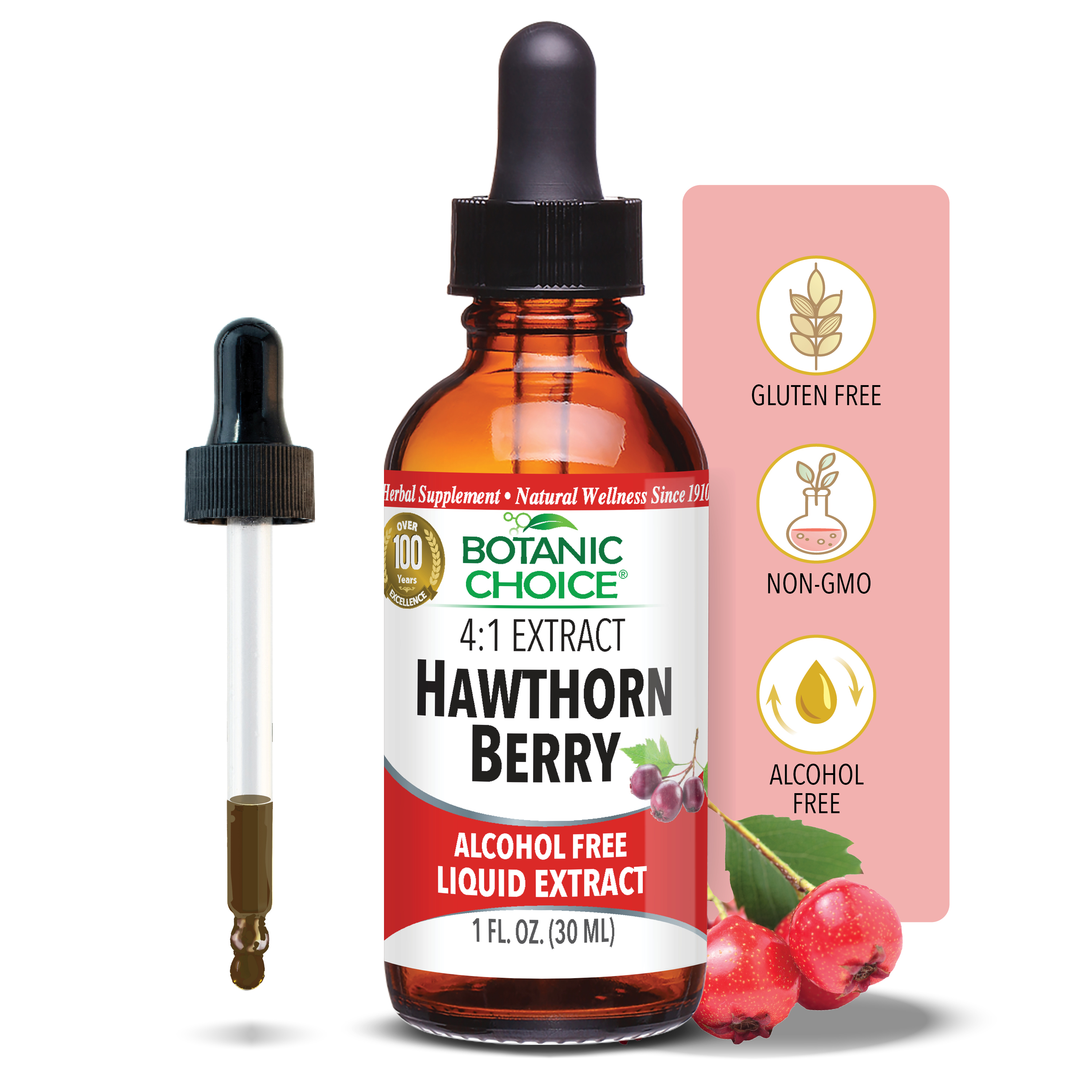 Hawthorn Berry Liquid Extract - Health Support Supplement - 1 Oz