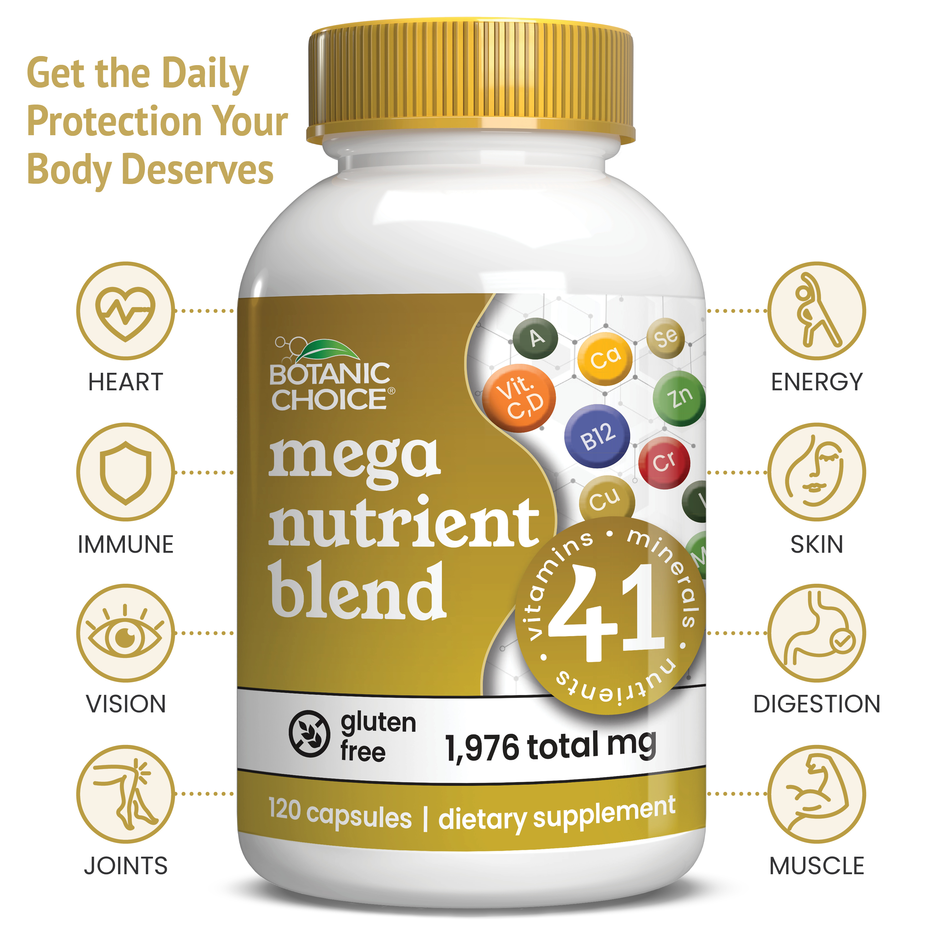 Mega Nutrient Blend - Total Health Support Supplement - 120 Capsules