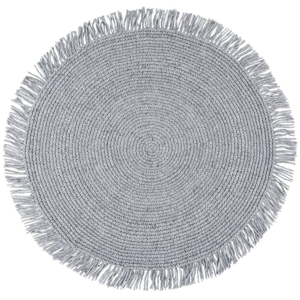 Renewal 5 ft. x 5 ft. Gray Solid Fringe Round Area Rug