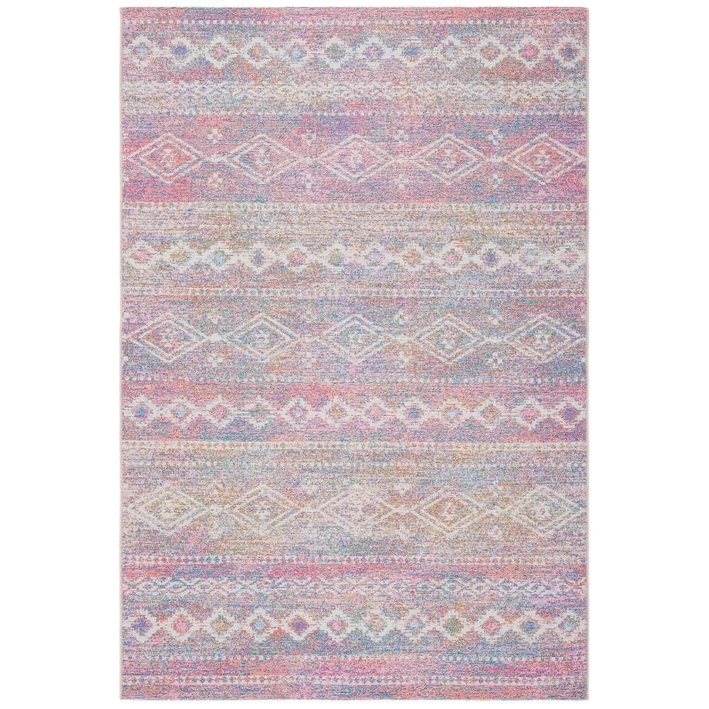 Summer Ivory/Pink 9 ft. x 12 ft. Diamond Tribal Ikat Indoor/Outdoor Area Rug