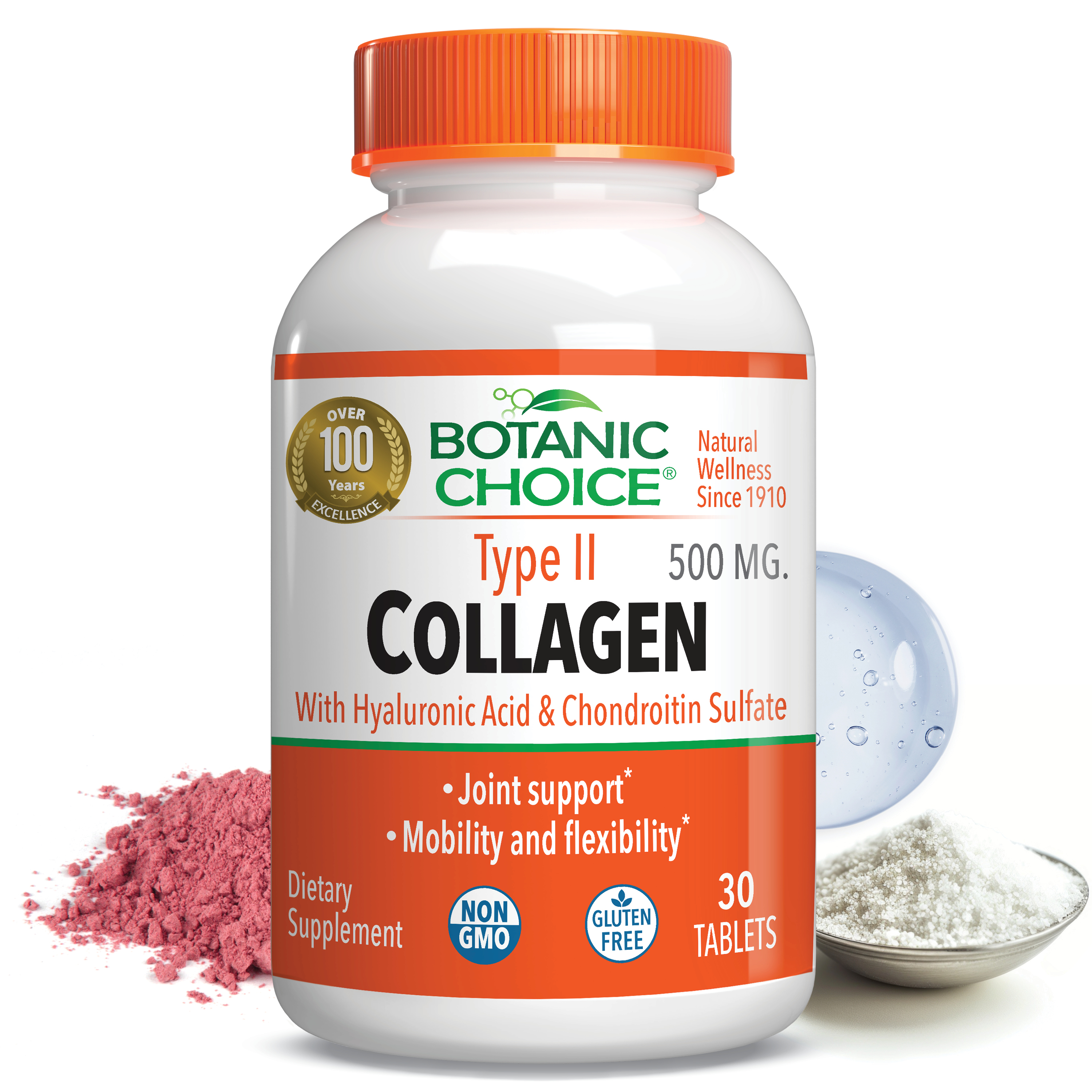 Type II Collagen Tablets 500 mg - Hair & Skin & Nails Support Supplement - 30 Tablets