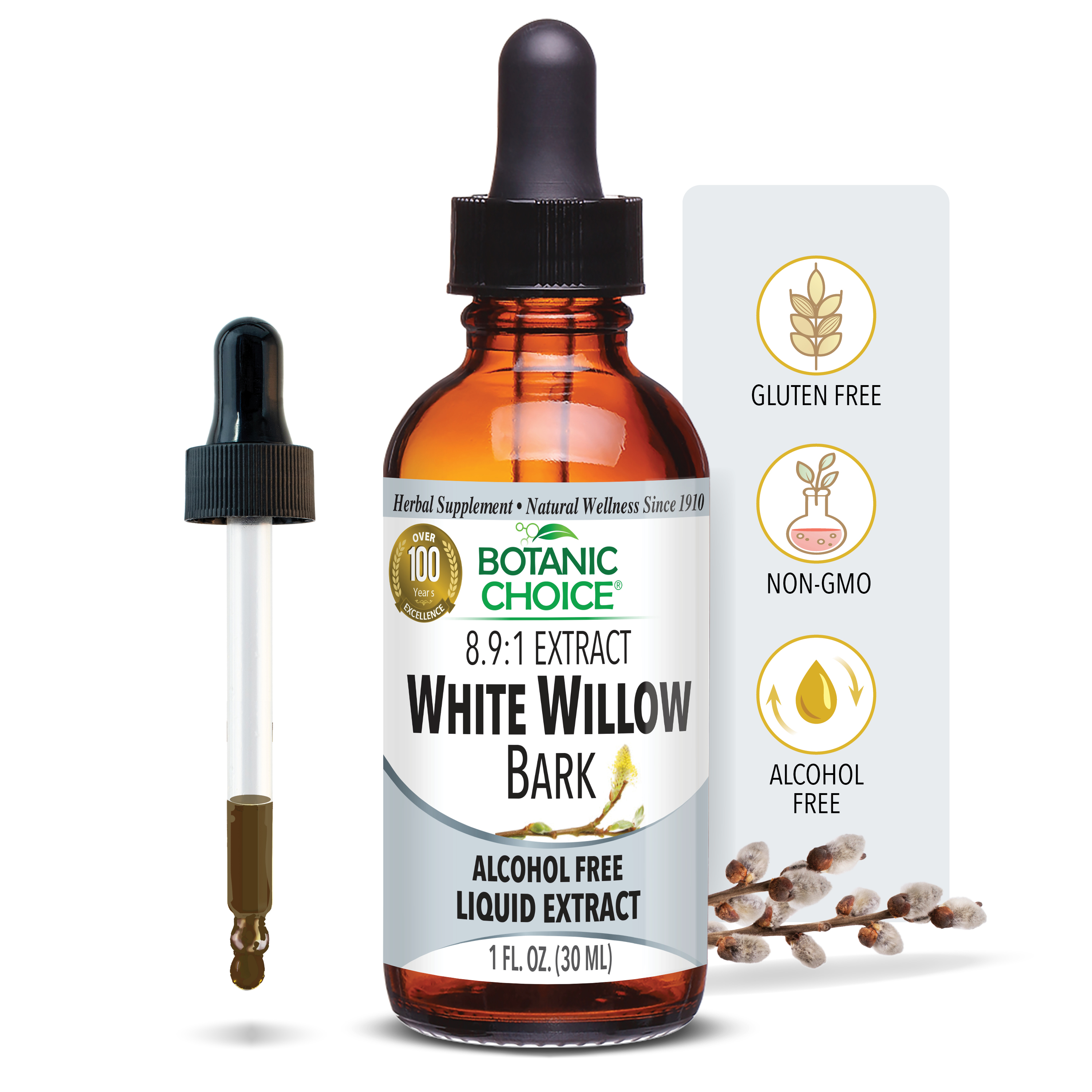 White Willow Bark Liquid Extract - Digestive Support Supplement - 1 Oz