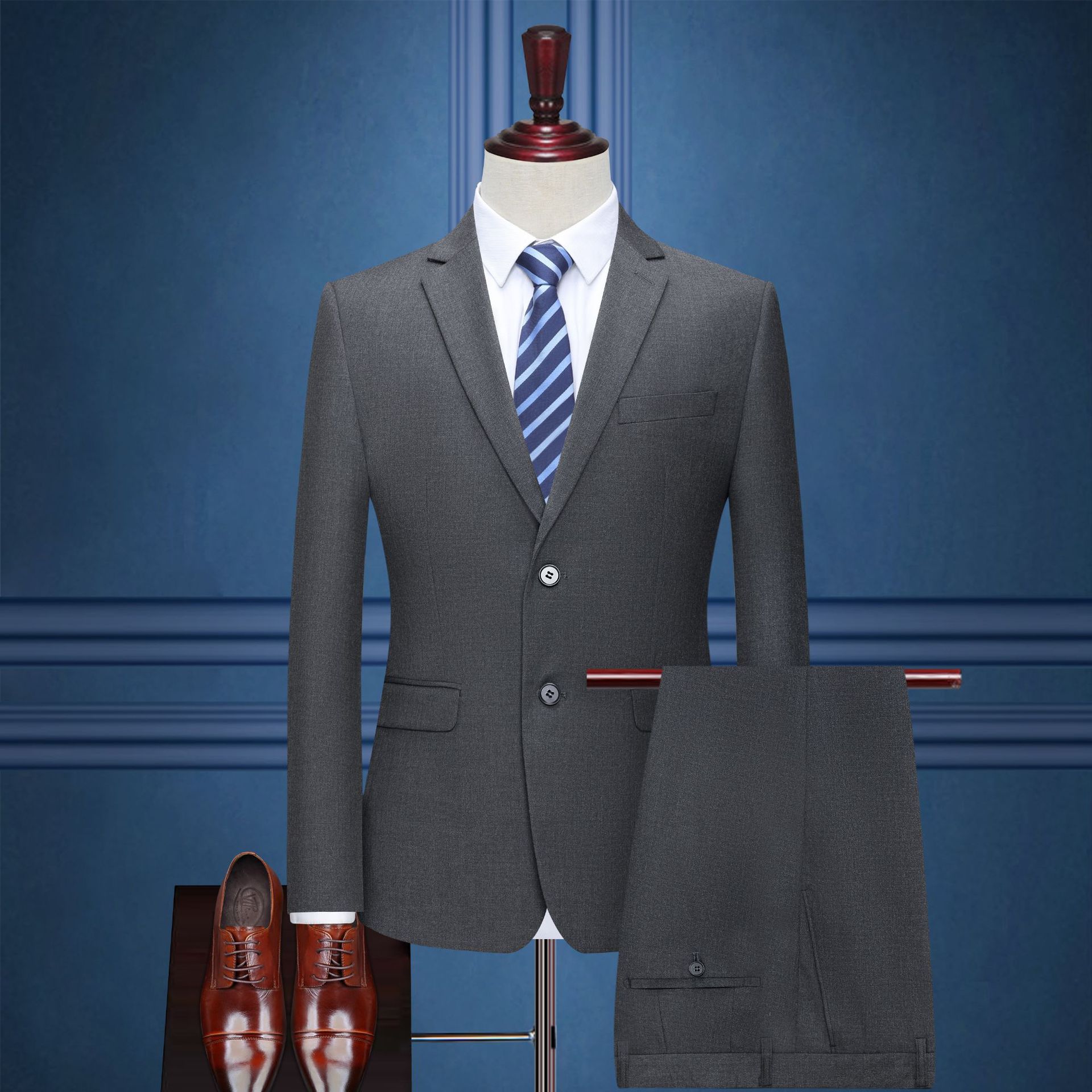 61 Double-breasted men's new slim fit two-piece suit casual men