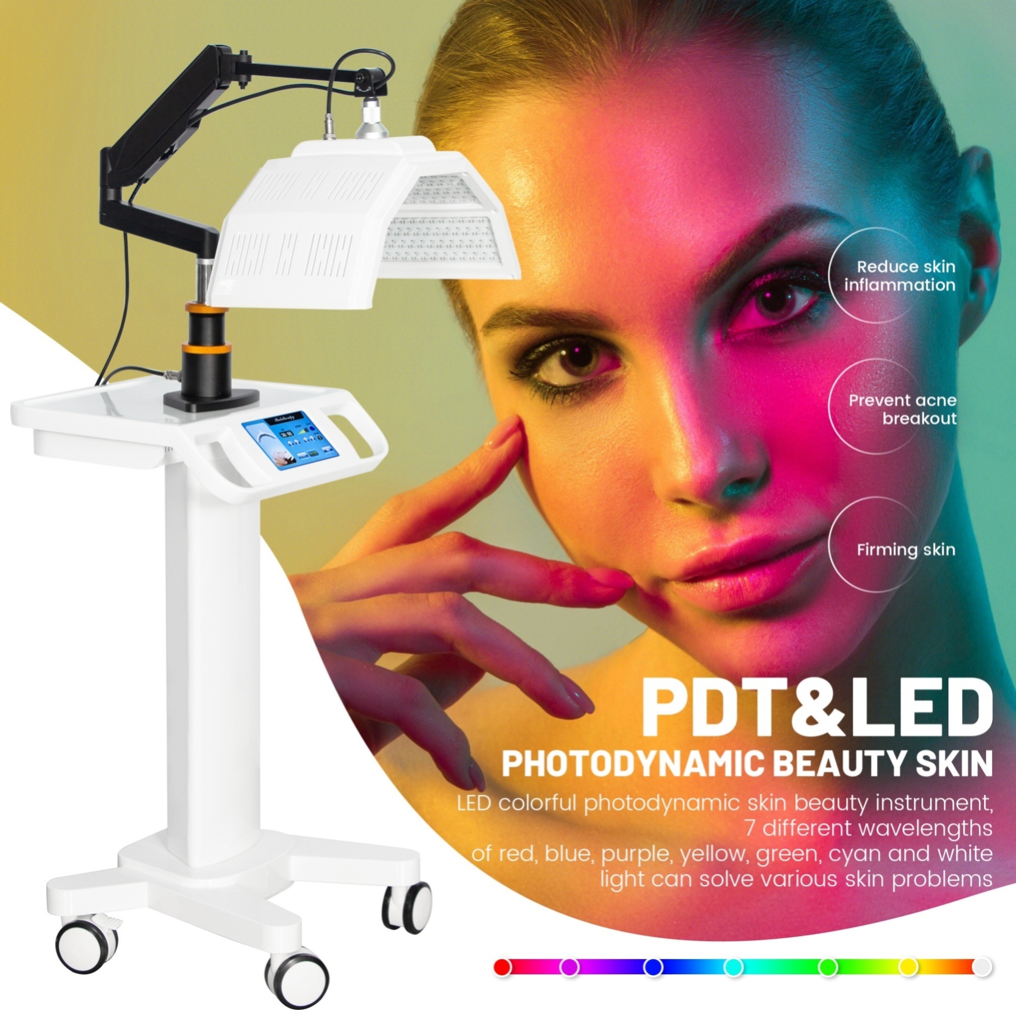 7 Color Pdt Led Light Therapy Facial Beauty Machine Anti Wrinkle Acne Scar Removal Skin Rejuvenation Spa Salon Tightening Device