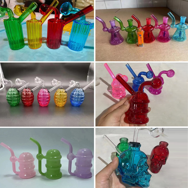 7 Style Glass Oil Burner Bubbler Water Pipes Hookah Bong Bubbles Smart Recycle Filter Portable Colorful