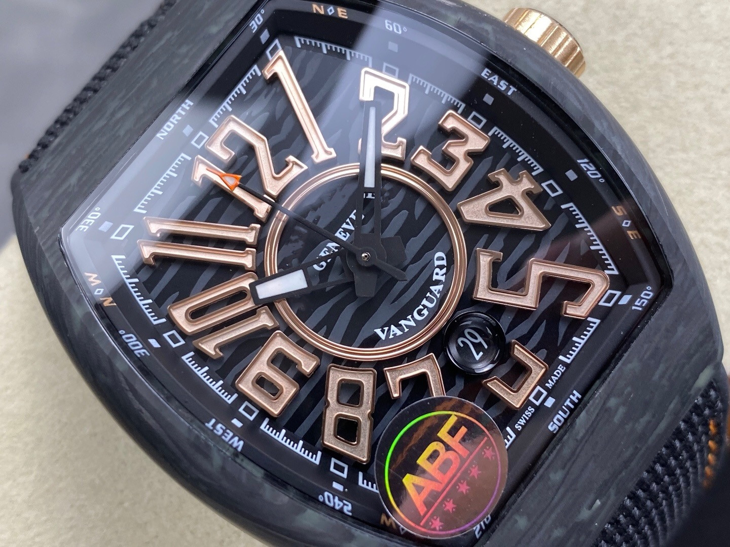 ABF Watch V45 Size 43x54mm with 2824 movement Automatic Mechanical Sapphire glass mirror Carbon case Rubber strap