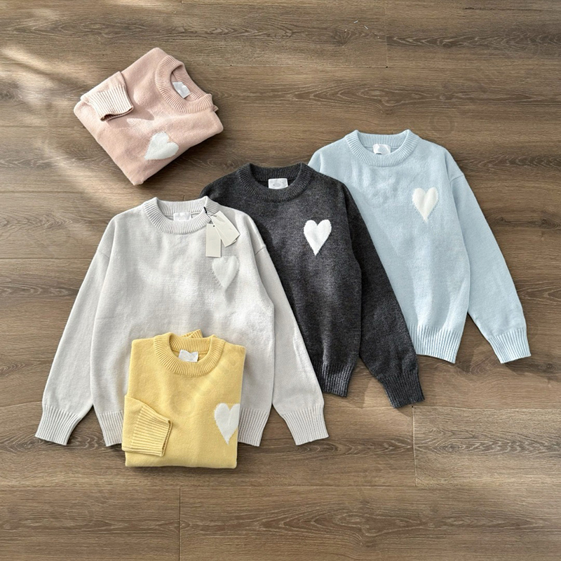 Amiity Sweater Fashion men's and women's wear designer shirt knitted sweater embroidered heart solid color big love crewneck long sleeve k