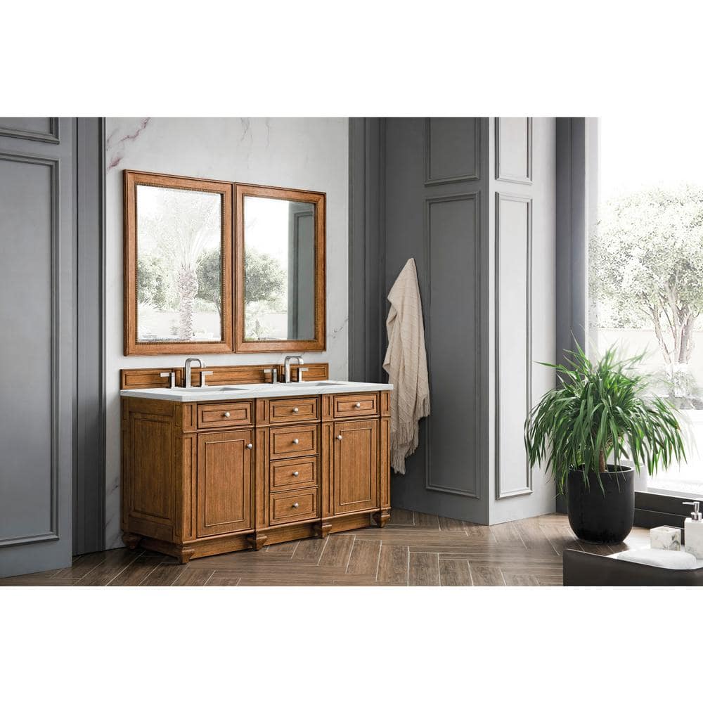 Bristol 60 in. W x 23.5 in. D x 34 in. H Bathroom Vanity in Saddle Brown with Ethereal Noctis Quartz Top