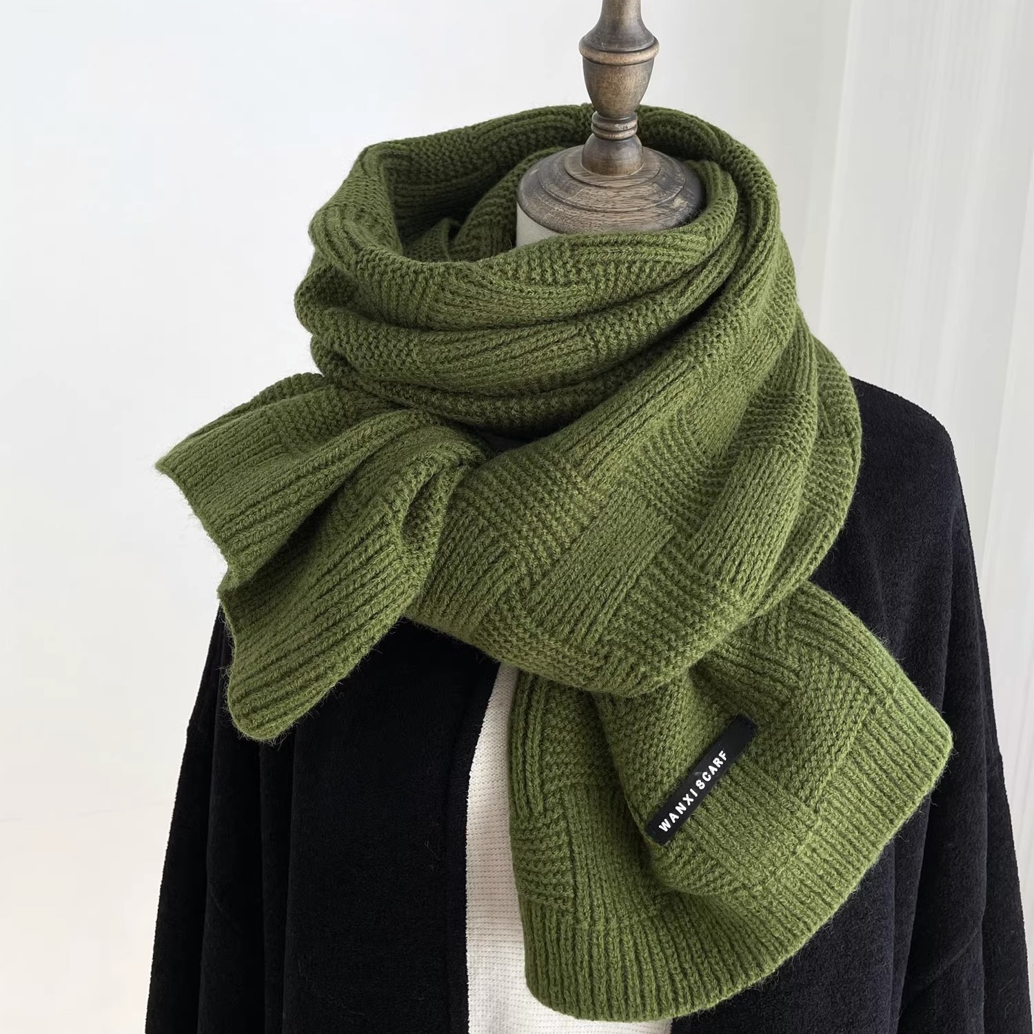 CW607 solid color scarf women's winter thick warm shawl wool Korean version all-match Japanese style positive and negative knitted scarf studen