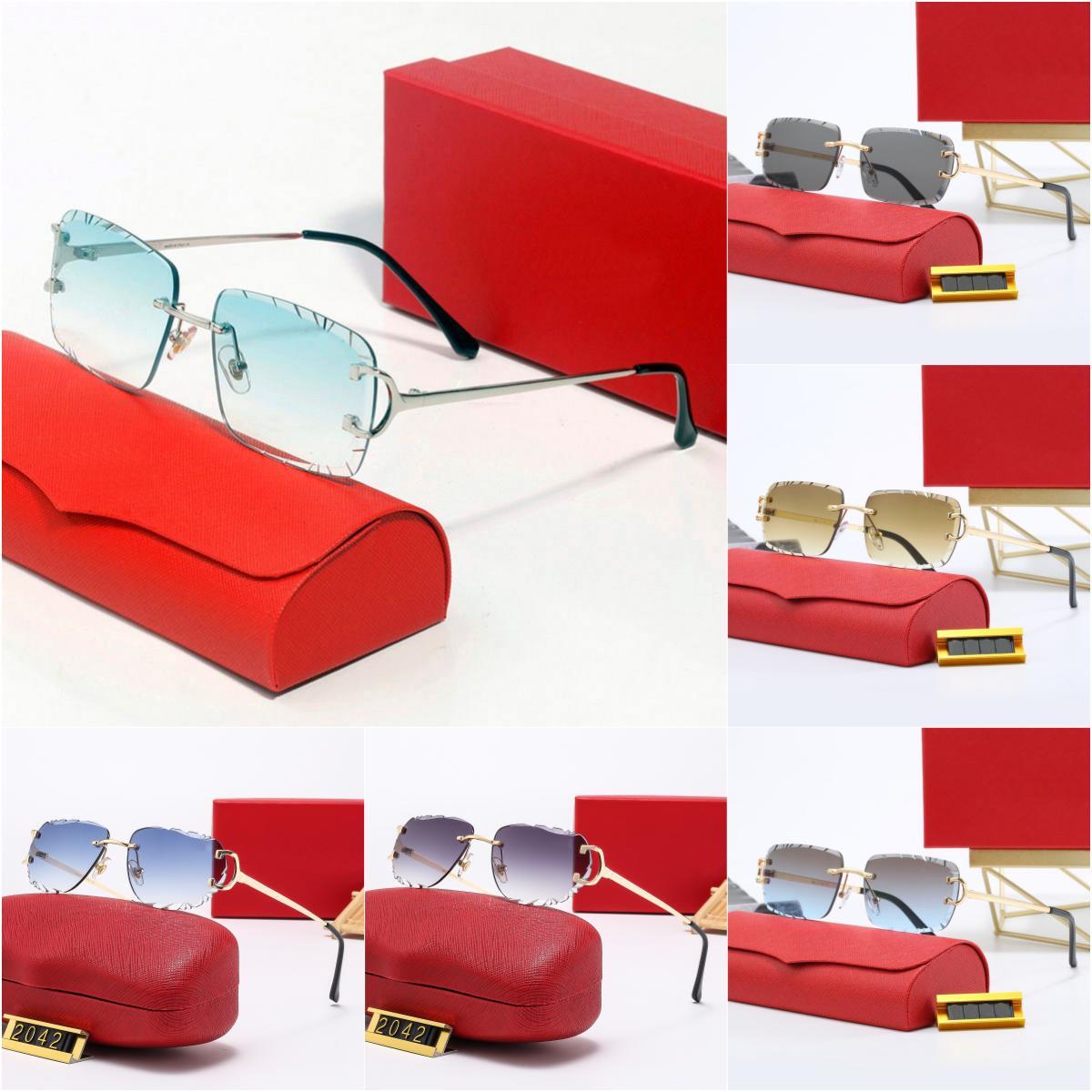 Designer Sunglasses for Women Summer Beach Silver Letter on Lens Rimless Hexagonal Sun Glasses Fashion Frame Irregular Eyewear Brown Shades Eyeglass