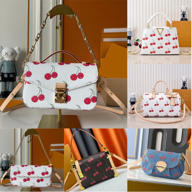 Designer foreskin leather shoulder bag women's handbag leather underarm bag high-quality crossbody bag cherry print handbag luxury bag