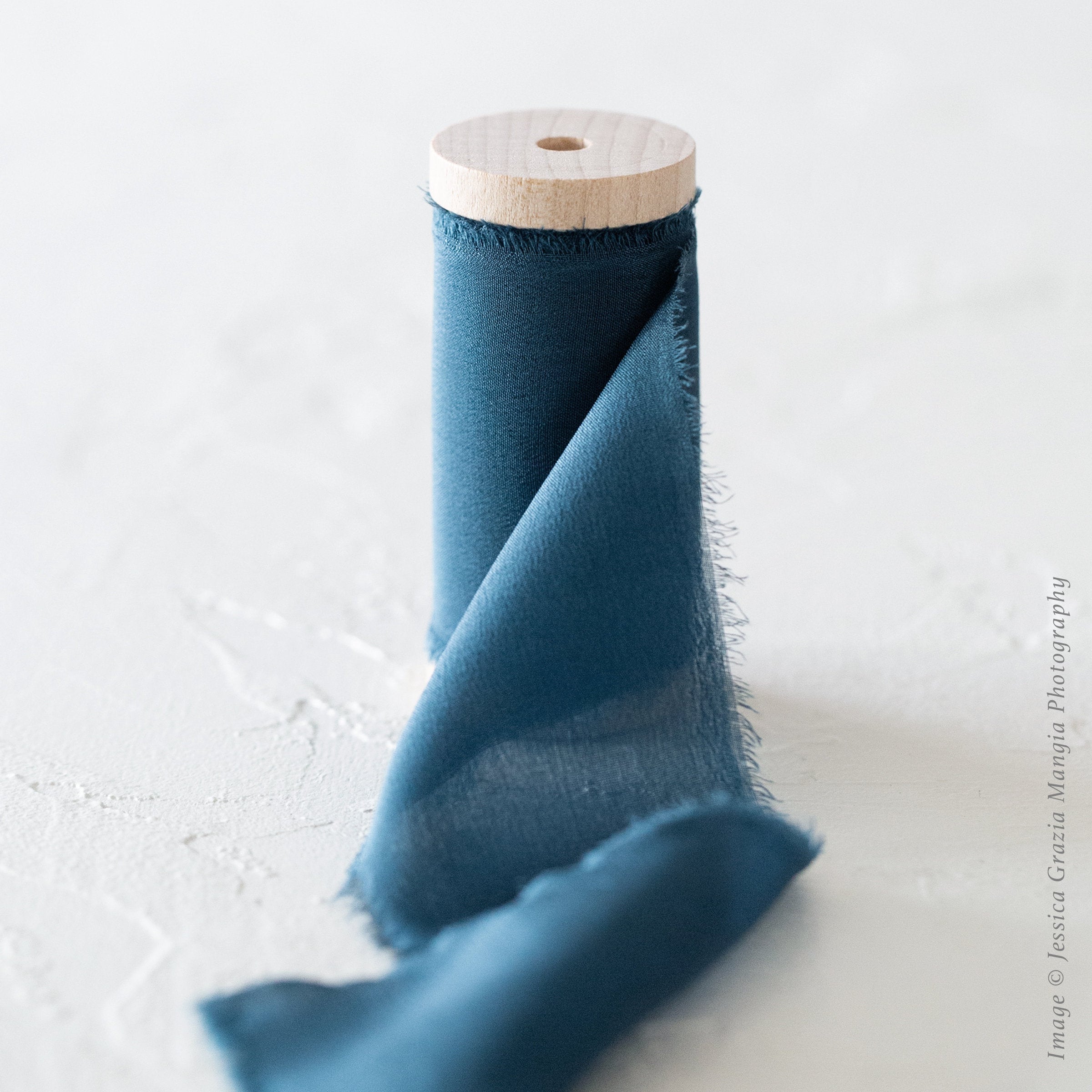 Evening Sky Blue Silk Ribbon Luxe Hand-Ripped Ribbon, 3 Yards