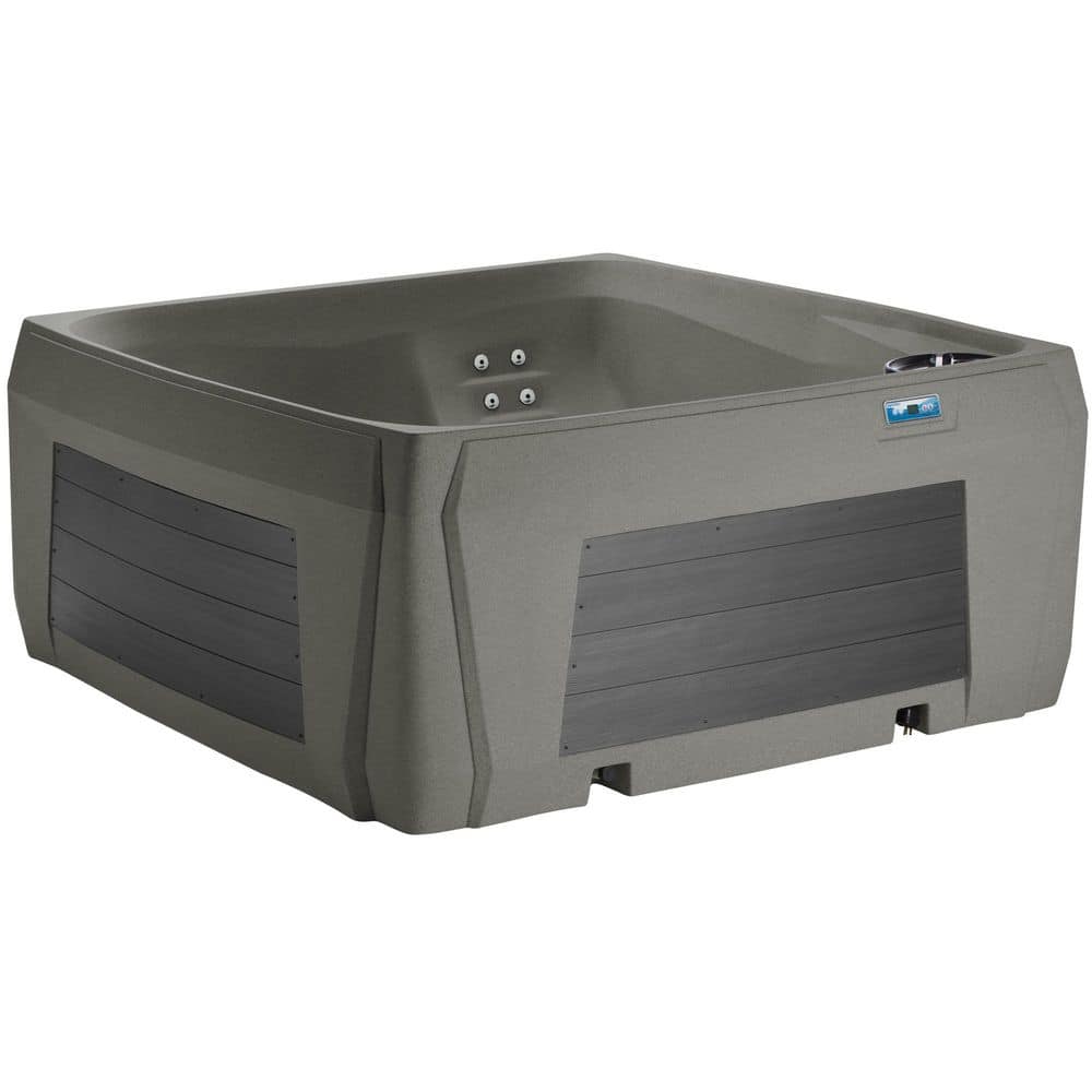 Fiji Hot Tub 5-Person, 60-SS Jet Lounger, 230V with Stainless Heater, Ozone, Waterfall and Upgraded Synthetic Wood Skirt