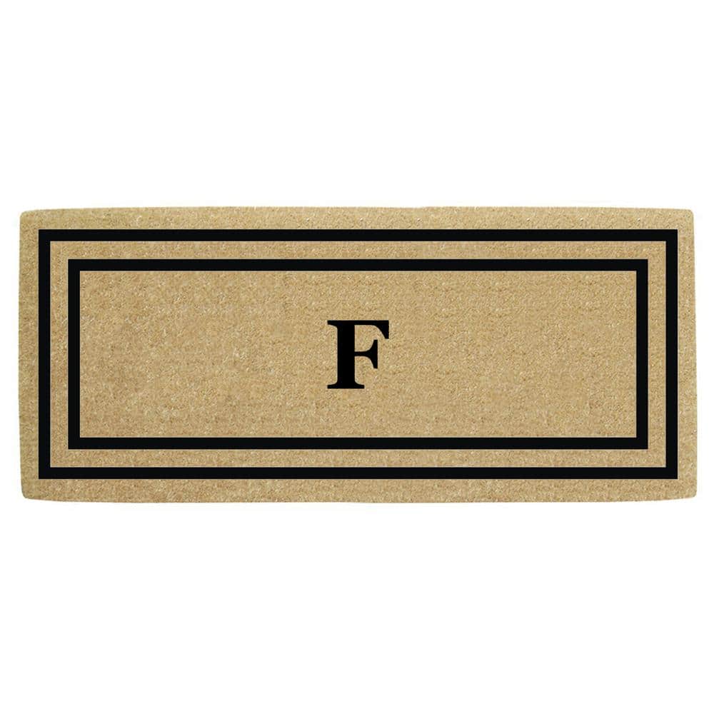 Heavy Duty Brown 24 in. x 57 in. Coir Thin Double Picture Frame Monogrammed F Outdoor Door Mat